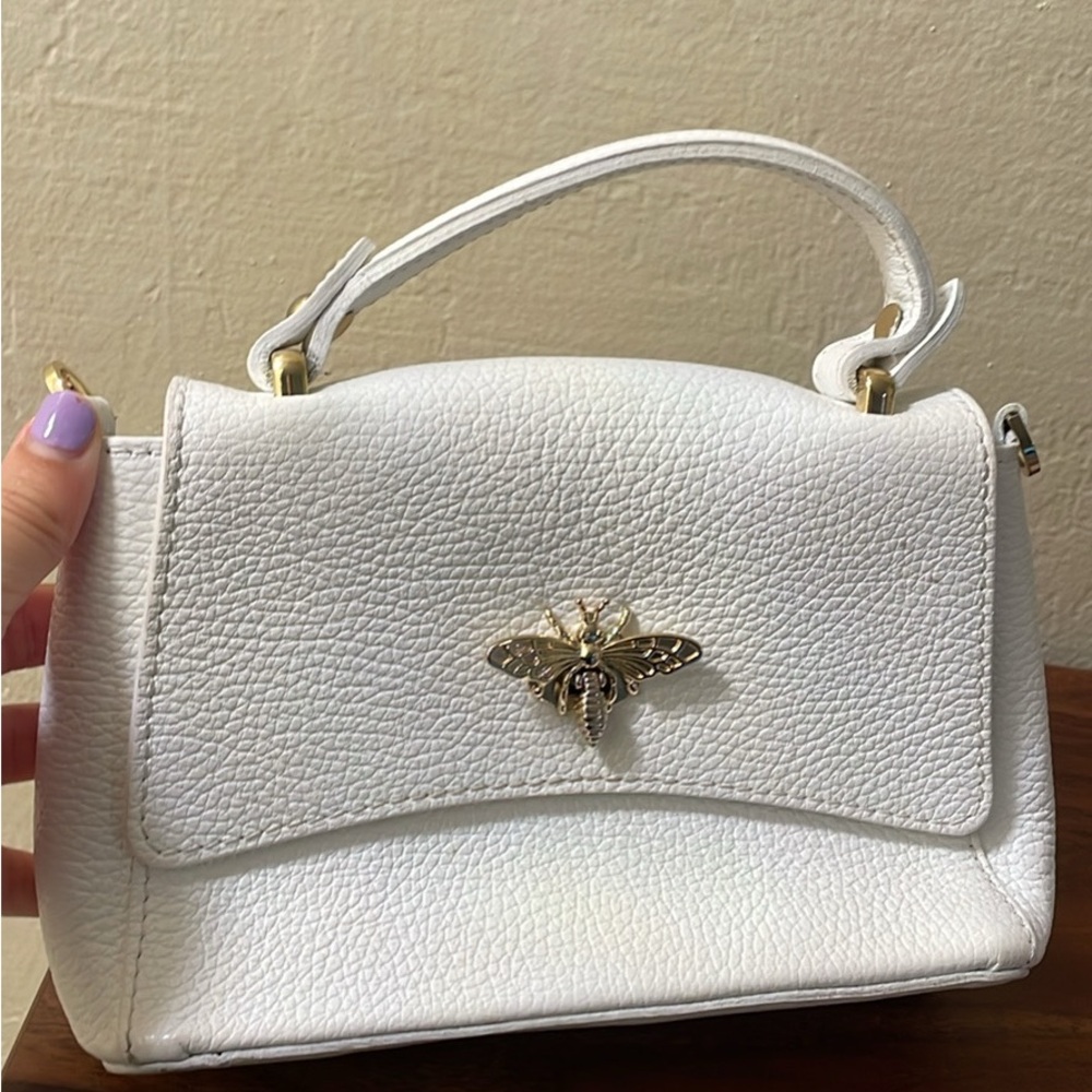 Chic White Mini Bag with Gold Bee Detail